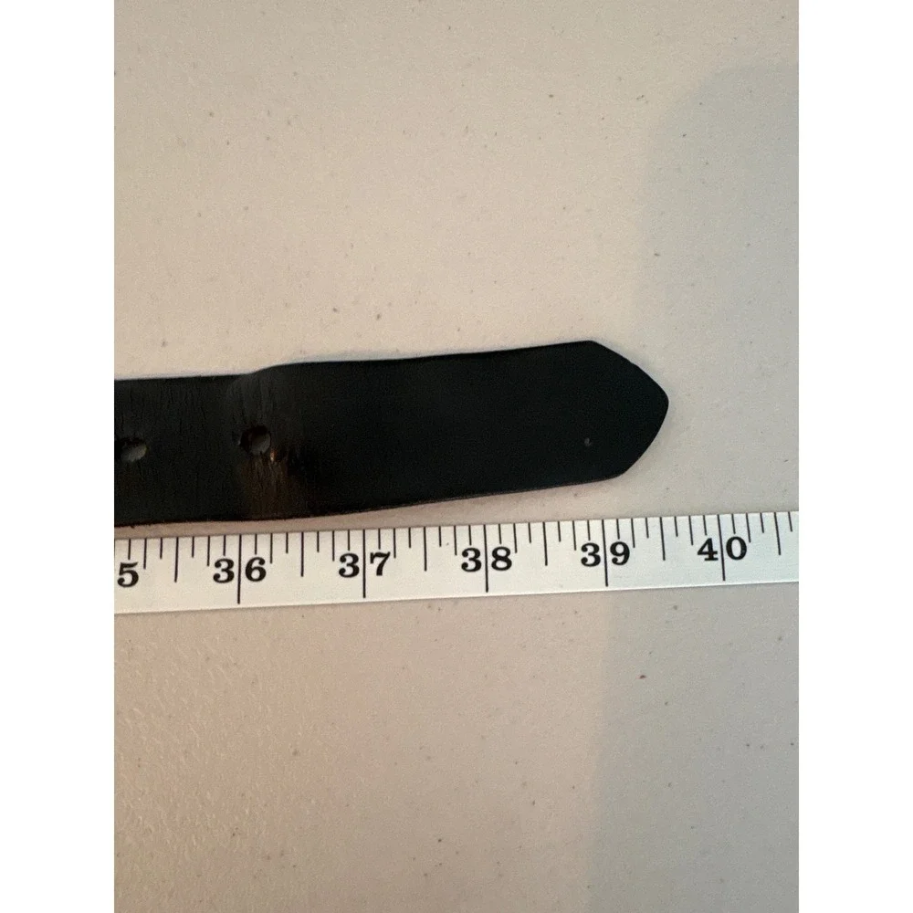 Mens Black Leather Belt Silver Square Buckle Size 34-36 1.5 Inch Wide
